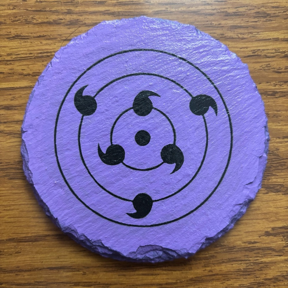 Naruto Sasuke 6 Tomoe Rinnegan Laser Engraved Painted Slate Coaster